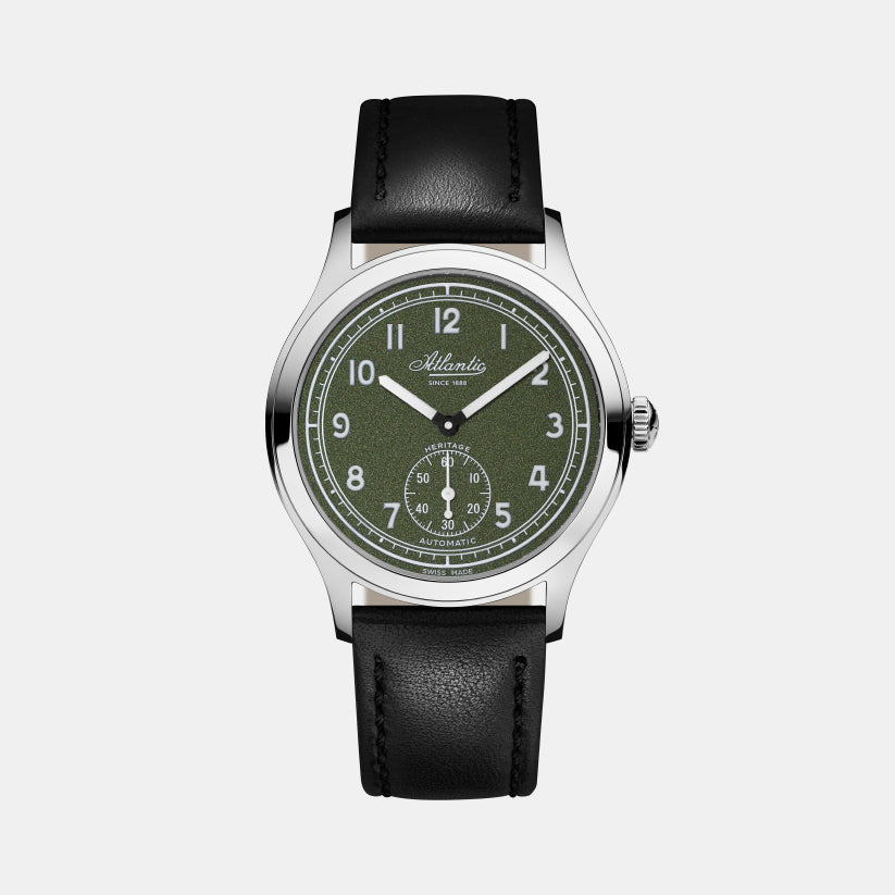 Men Automatic Green Dial Analog Leather Watch 53760.41.73