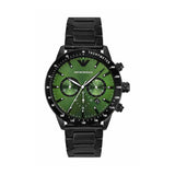 Emporio Armani Mens Mario Green Dial Stainless Steel Chronograph Watch - AR11472