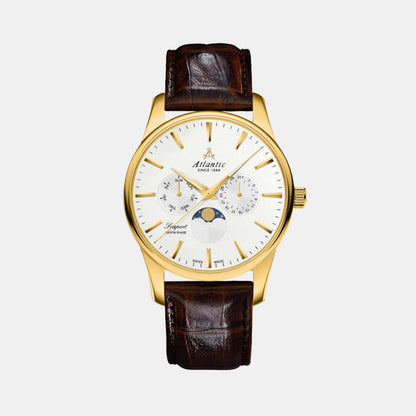 Men Quartz Silver Dial Multi-Function Leather Watch 56550.45.21