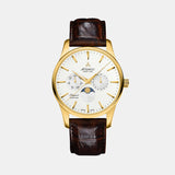 Men Quartz Silver Dial Multi-Function Leather Watch 56550.45.21