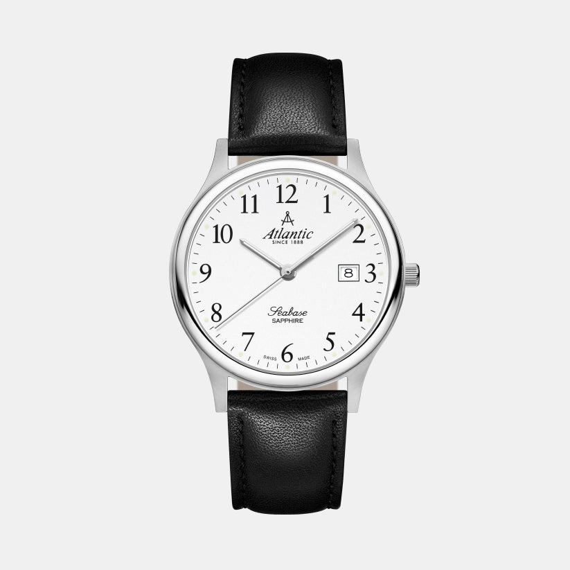Men Quartz White Dial Analog Leather Watch 60343.41.13