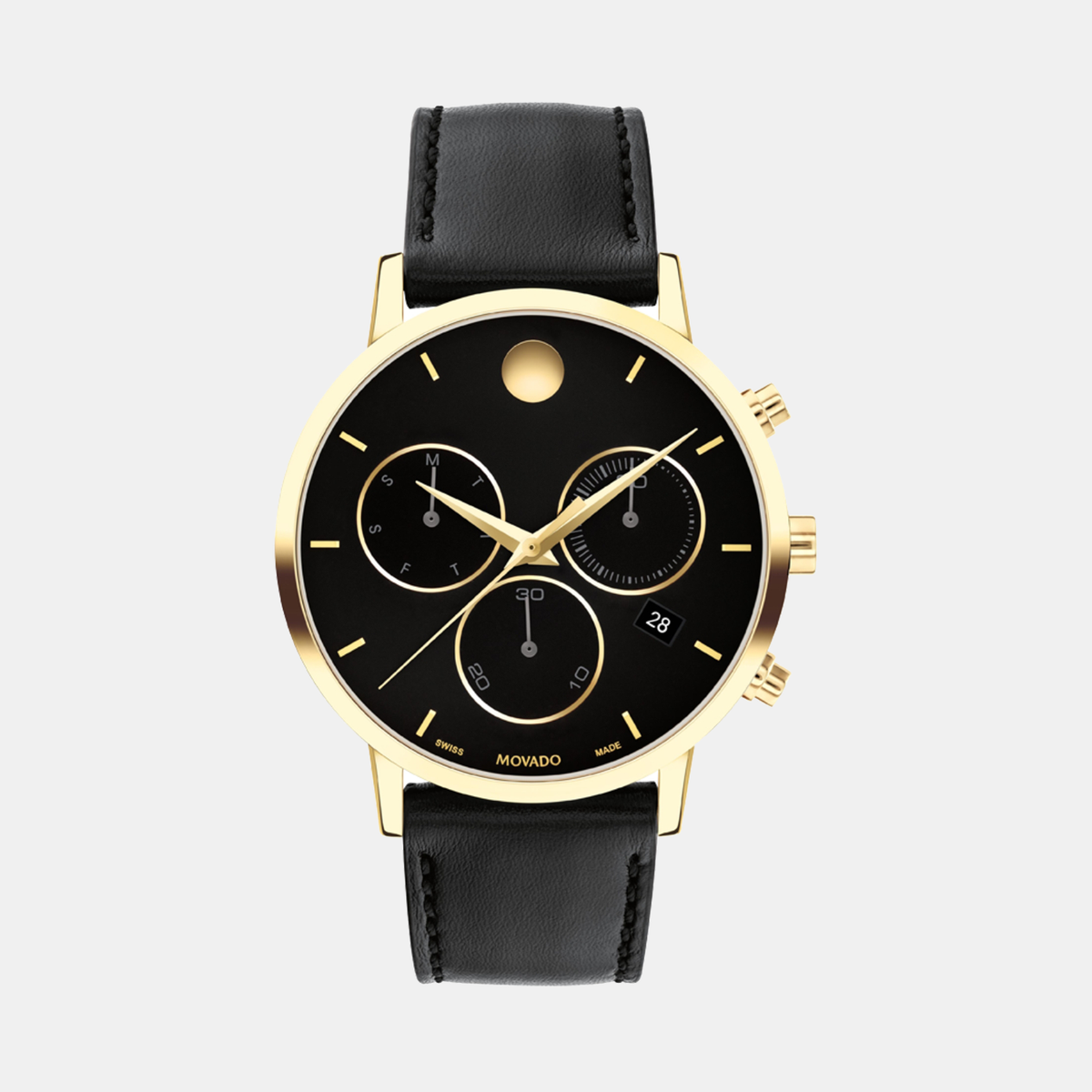 Museum Men Quartz Black Dial Chronograph Leather Watch 607779