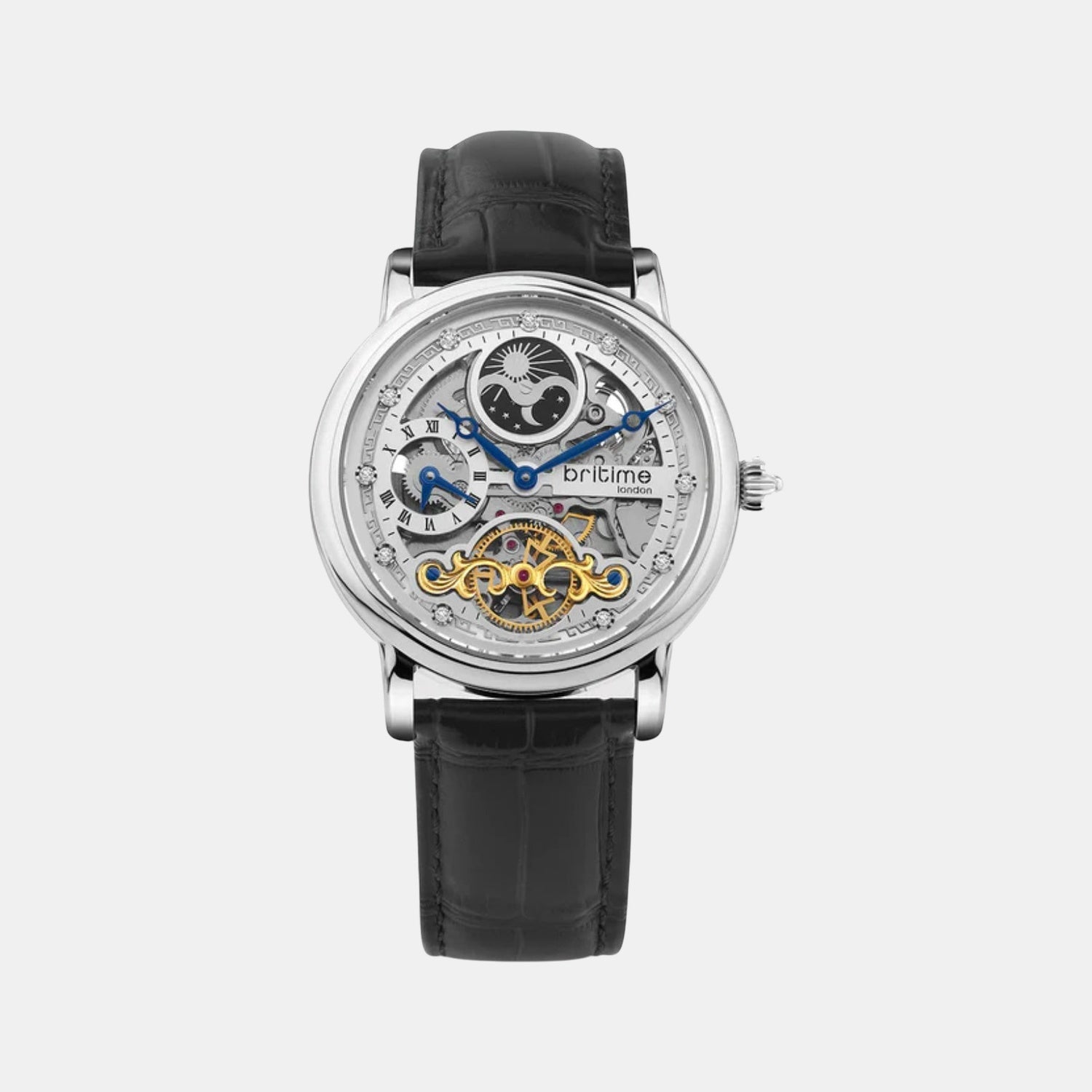 Men Automatic Silver Dial Analog Leather Watch 641-L10306