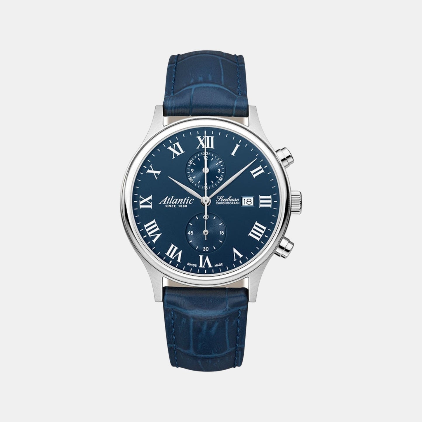 Men Quartz Blue Dial Chronograph Leather Watch 64452.41.58