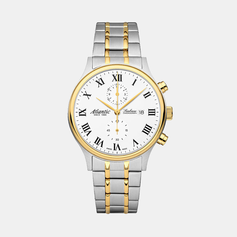 Men Quartz White Dial Chronograph Stainless Steel Watch 64457.43.18G