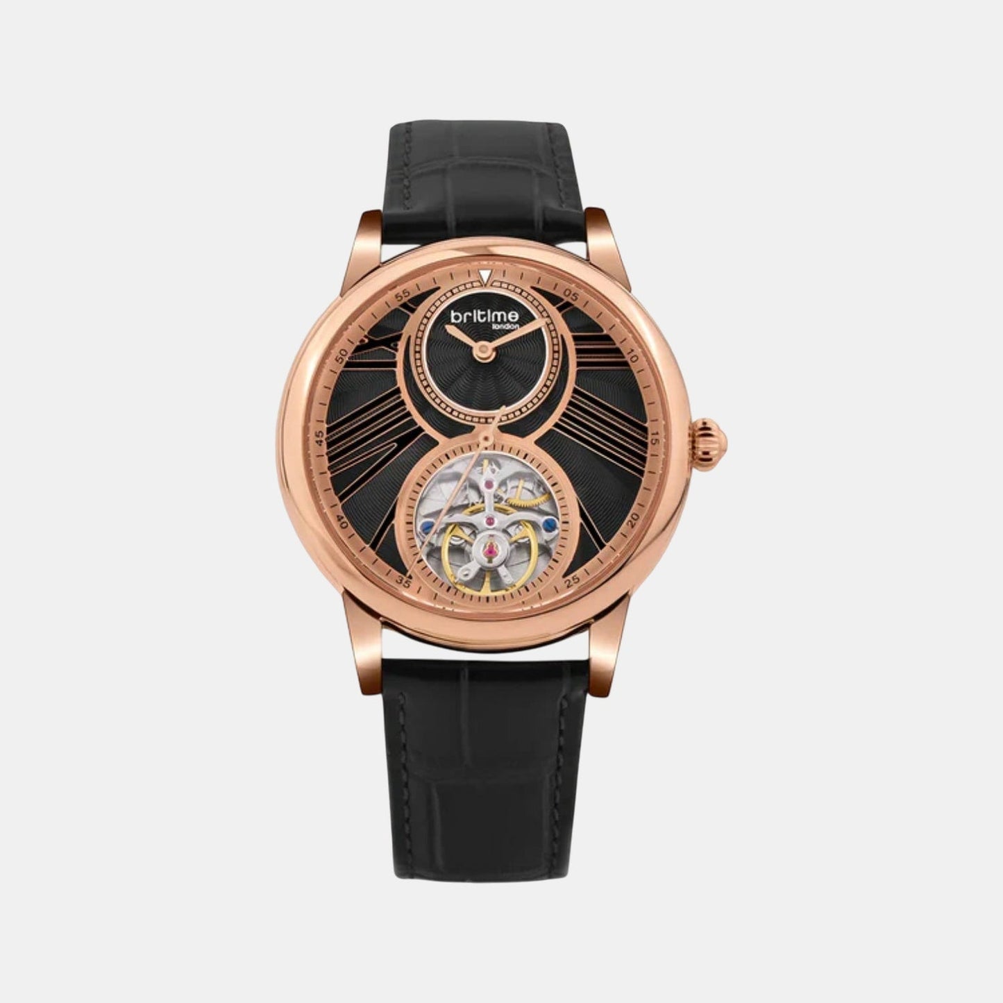 Men Automatic Black Dial Analog Leather Watch 675-L30406