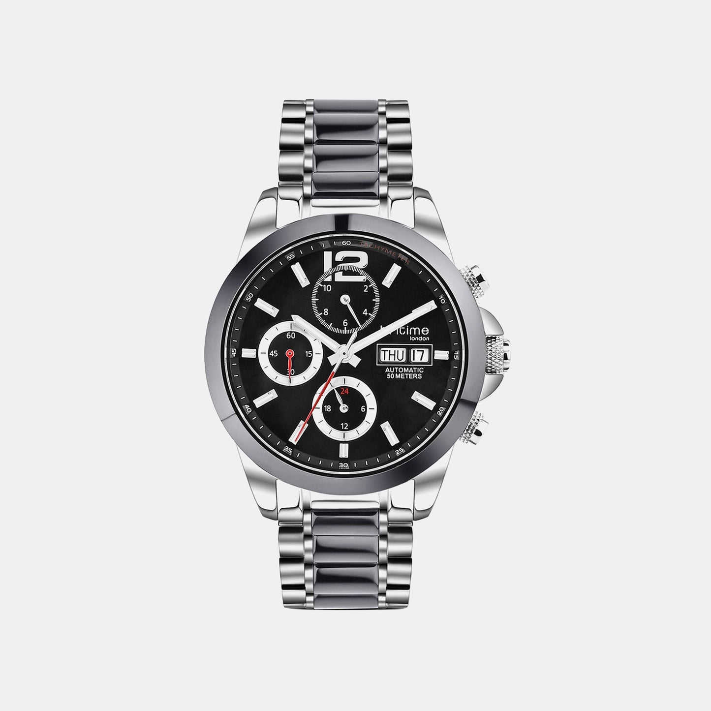 Men Automatic Black Dial Analog Stainless Steel Watch 746-M10401