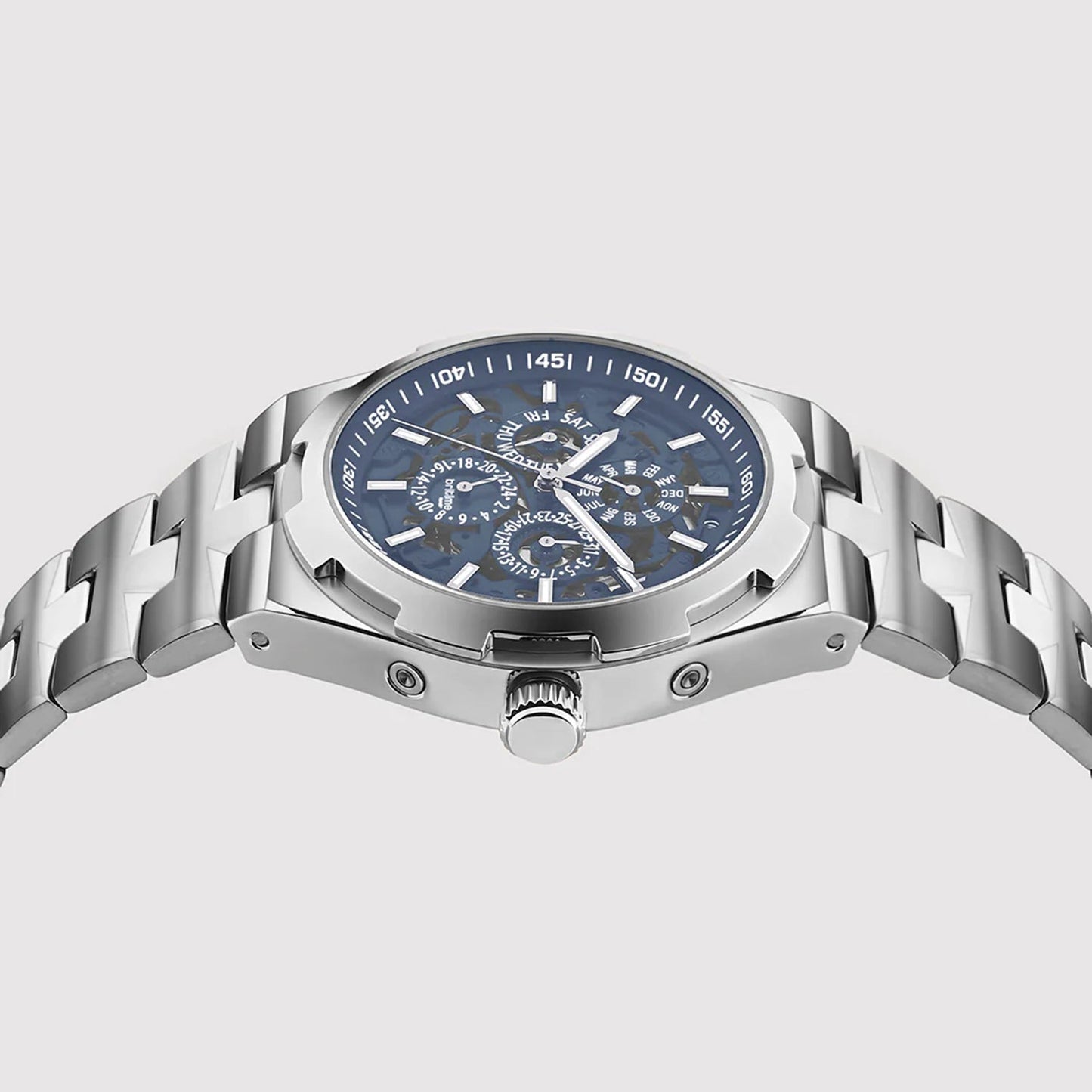 Atlas Men Automatic Blue Dial Multi-Function Stainless Steel Watch 815-M10501