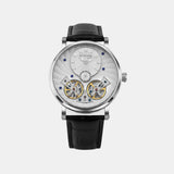 Men Automatic Silver Dial Multi-Function Leather Watch 821-L10306