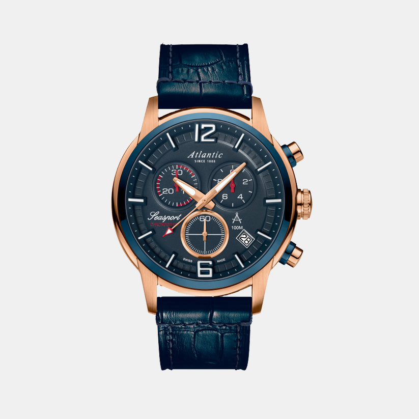 Men Quartz Blue Dial Chronograph Leather Watch 87461.44.55