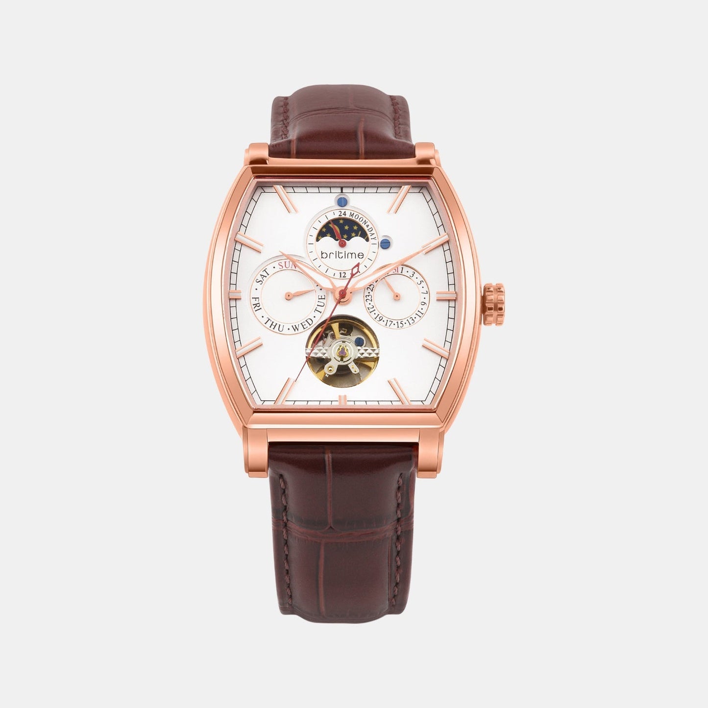 Galaxy Men Automatic Silver Dial Multi-Function Leather Watch 985-L30308