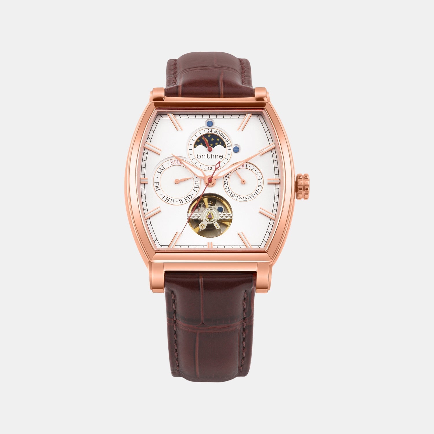 Galaxy Men Automatic Silver Dial Multi-Function Leather Watch 985-L30308
