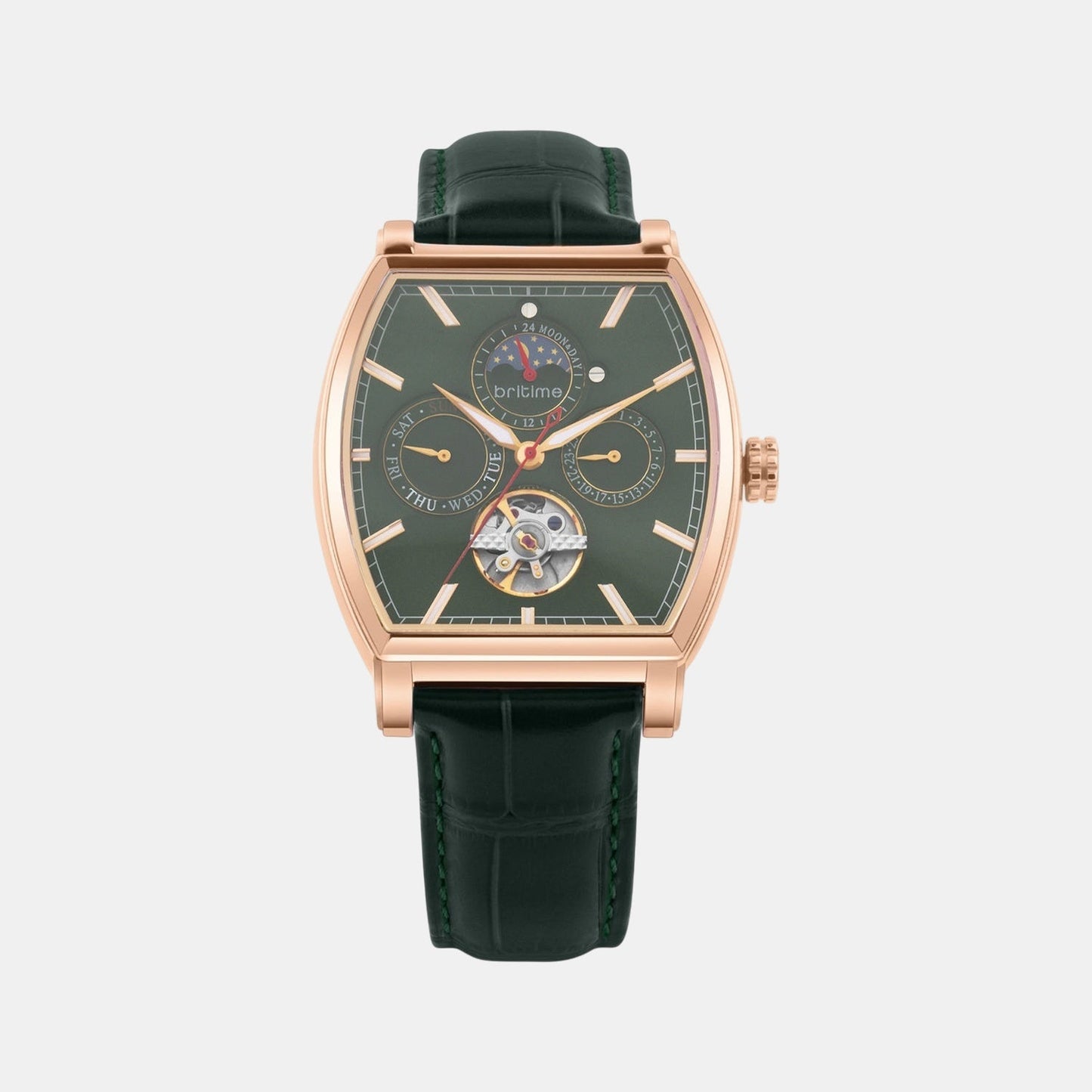 Men Automatic Green Dial Analog Leather Watch 985-L31412