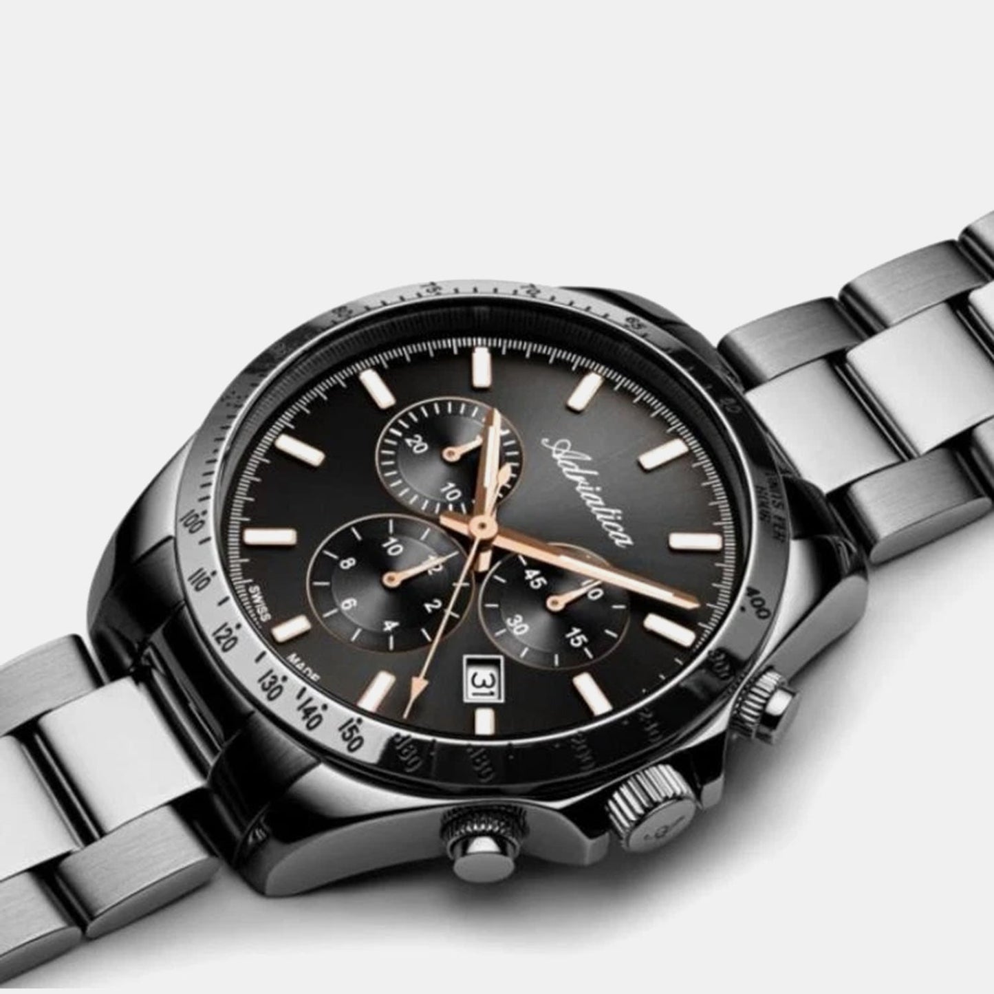 Men Quartz Black Dial Chronograph Stainless Steel Watch A1053.S1R6CH