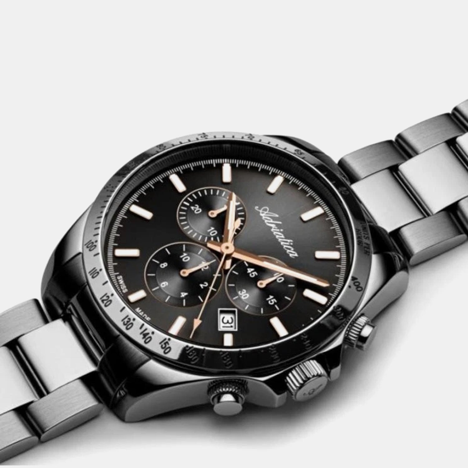 Men Quartz Black Dial Chronograph Stainless Steel Watch A1053.S1R6CH
