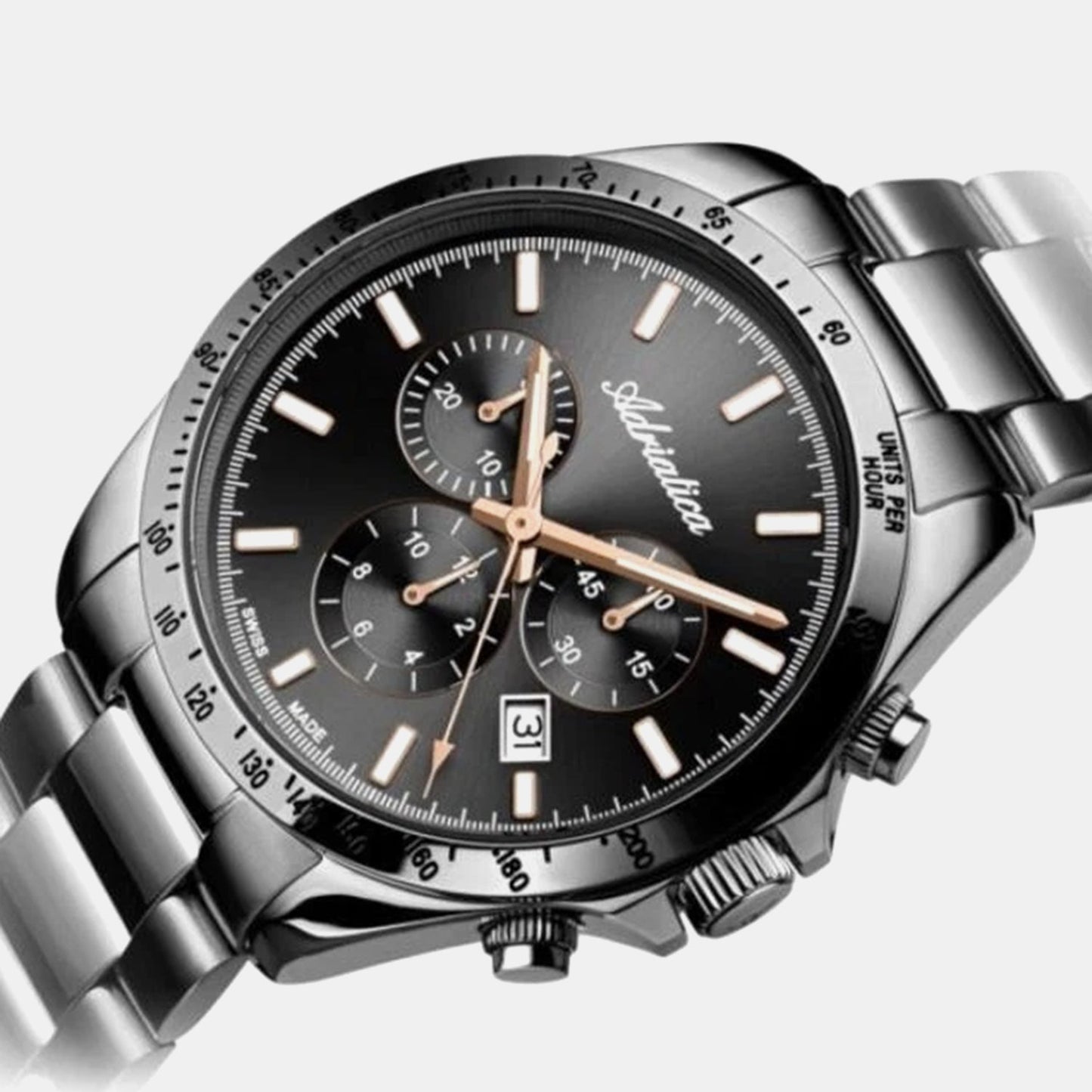 Men Quartz Black Dial Chronograph Stainless Steel Watch A1053.S1R6CH