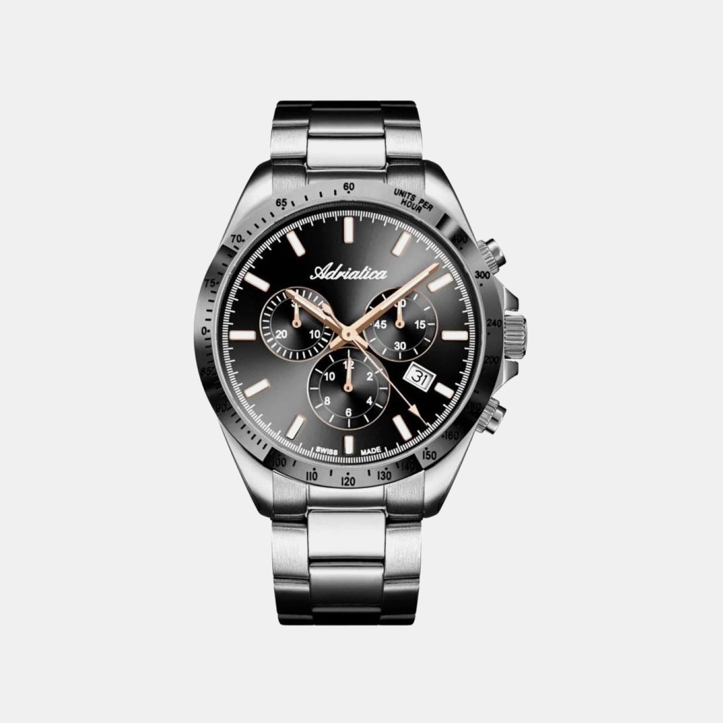 Men Quartz Black Dial Chronograph Stainless Steel Watch A1053.S1R6CH