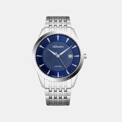 Pairs Men Quartz Blue Dial Analog Stainless Steel Watch A1288.5115Q