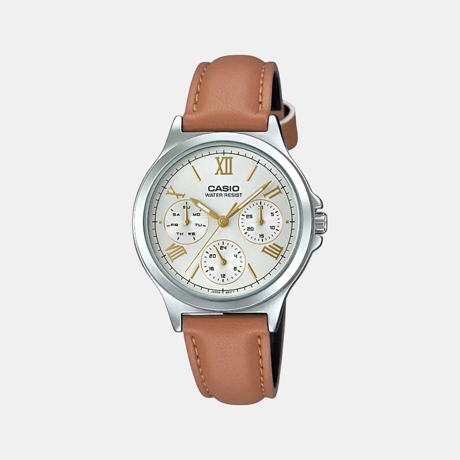Enticer Women Quartz Silver Dial Multi-Function Leather Watch A1703