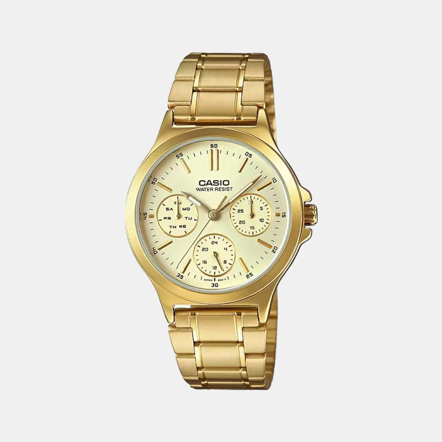 Enticer Women Quartz Gold Dial Chronograph Stainless Steel Watch A1916