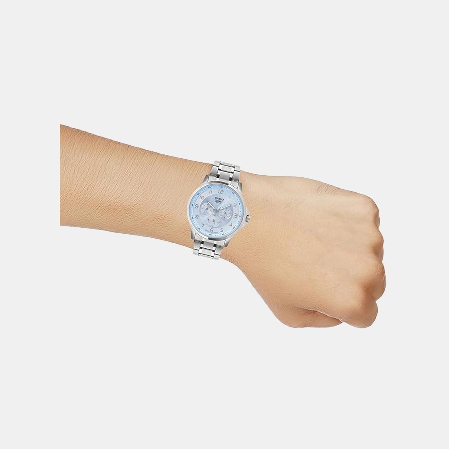 Men Quartz Blue Dial Multi-Function Stainless Steel Watch A2451
