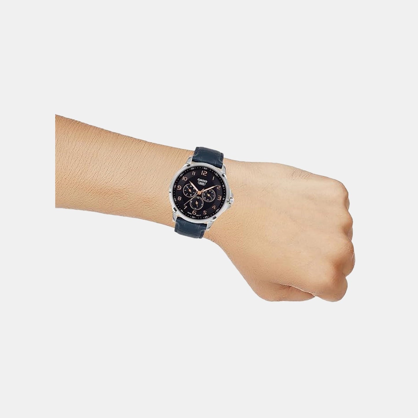 Men Quartz Blue Dial Multi-Function Leather Watch A2455