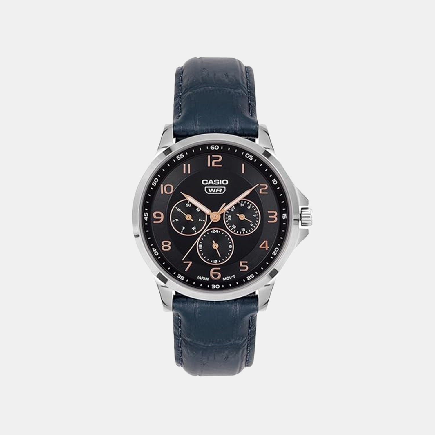 Men Quartz Blue Dial Multi-Function Leather Watch A2455