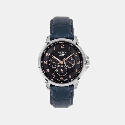 Men Quartz Blue Dial Multi-Function Leather Watch A2455