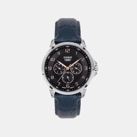 Men Quartz Blue Dial Multi-Function Leather Watch A2455