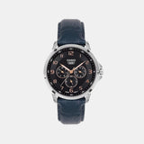 Men Quartz Blue Dial Multi-Function Leather Watch A2455