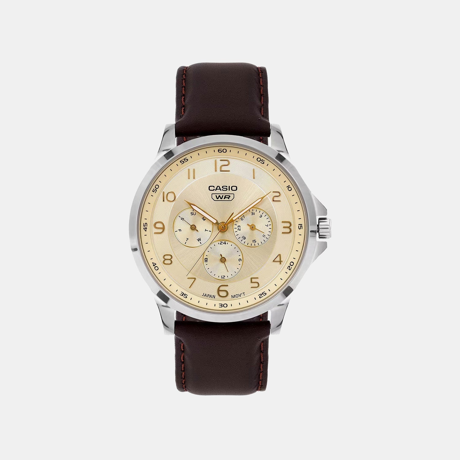 Enticer Men Quartz Champagne Dial Multi-Function Leather Watch A2457