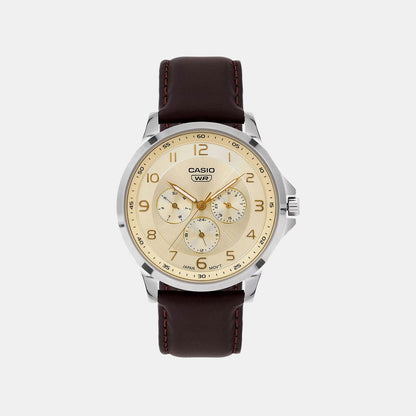 Enticer Men Quartz Champagne Dial Multi-Function Leather Watch A2457