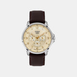 Enticer Men Quartz Champagne Dial Multi-Function Leather Watch A2457