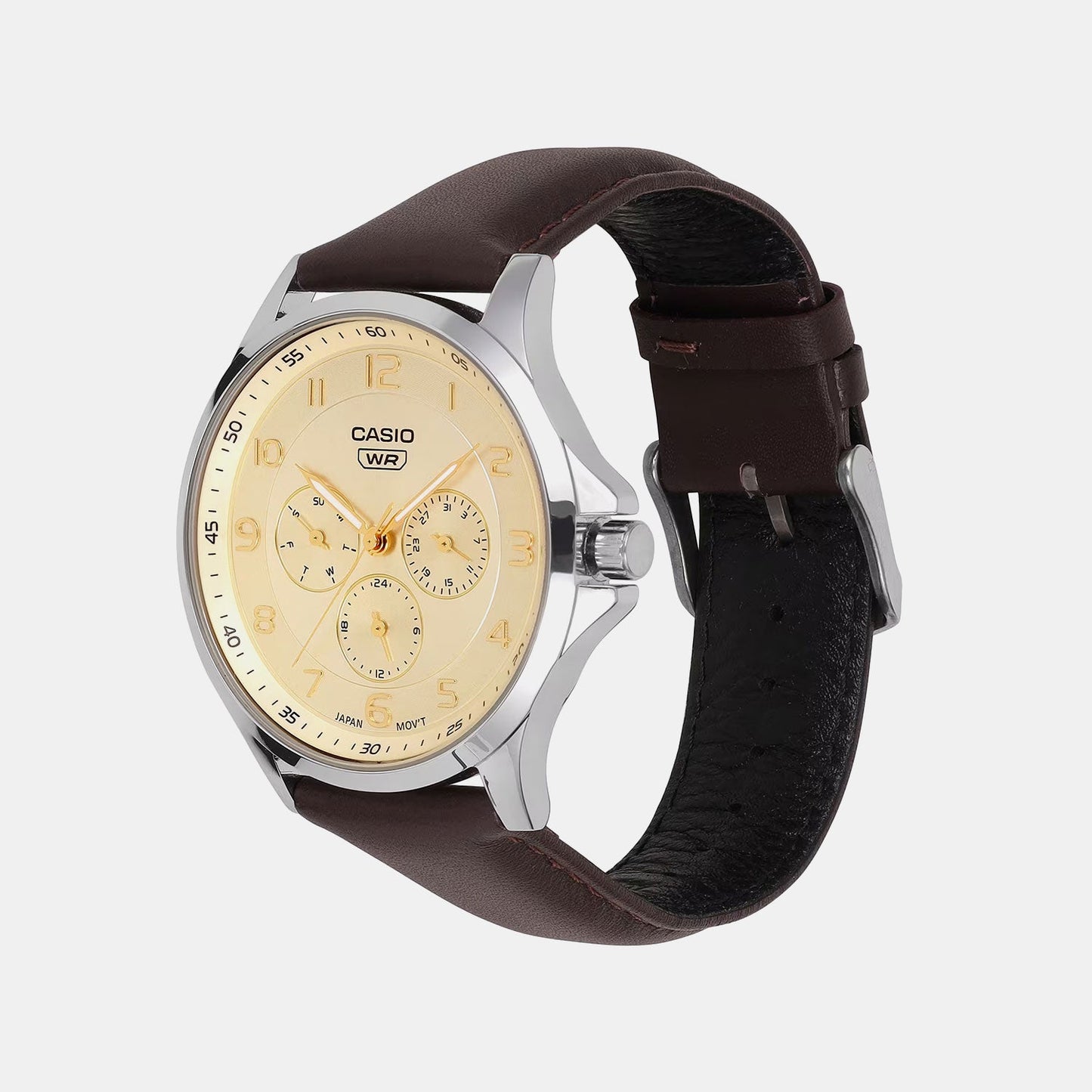 Enticer Men Quartz Champagne Dial Multi-Function Leather Watch A2457