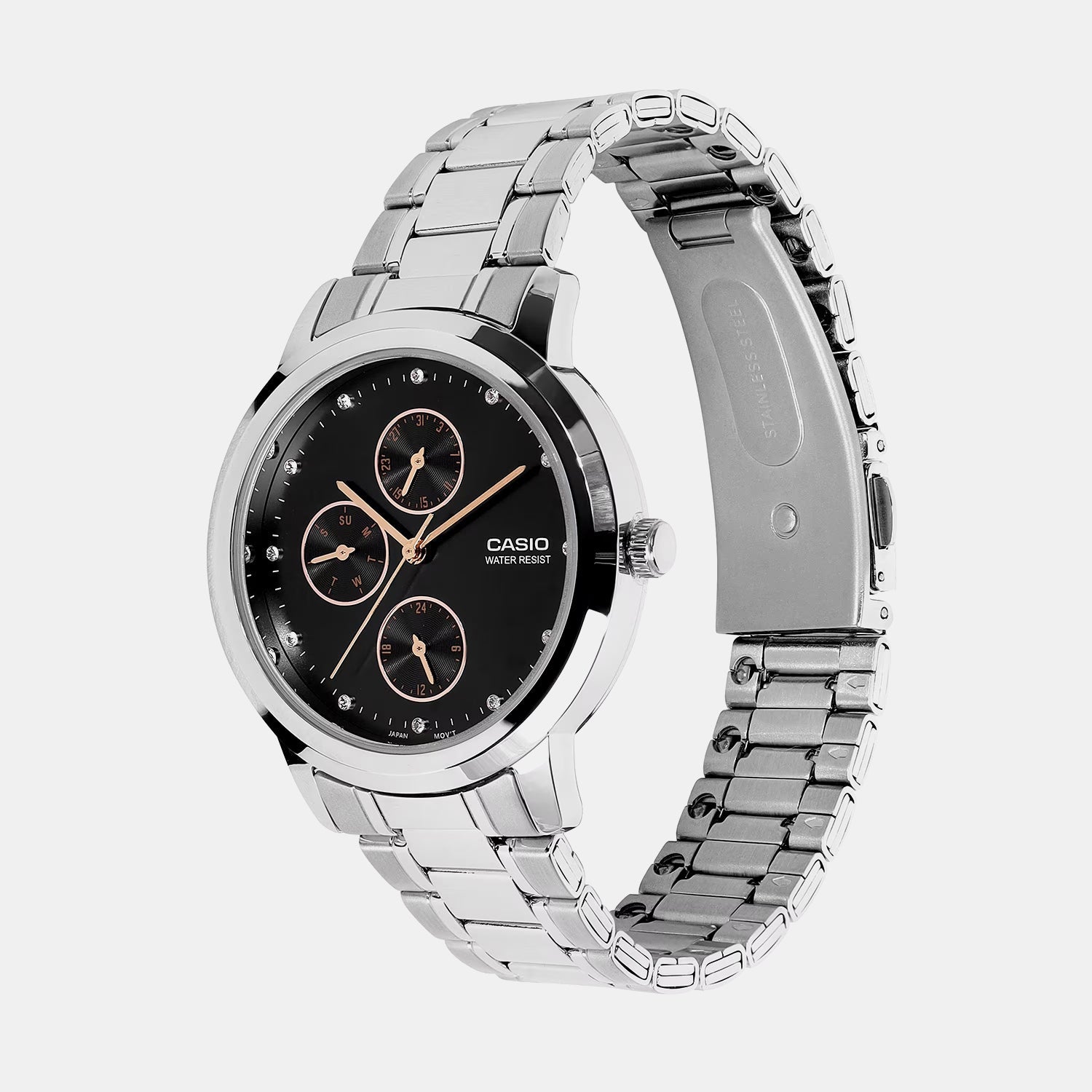 Women Quartz Black Dial Analog Stainless Steel Watch A2491