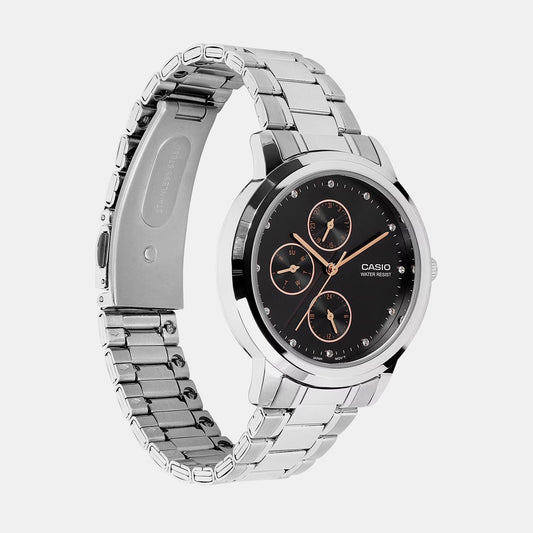 Women Quartz Black Dial Analog Stainless Steel Watch A2491