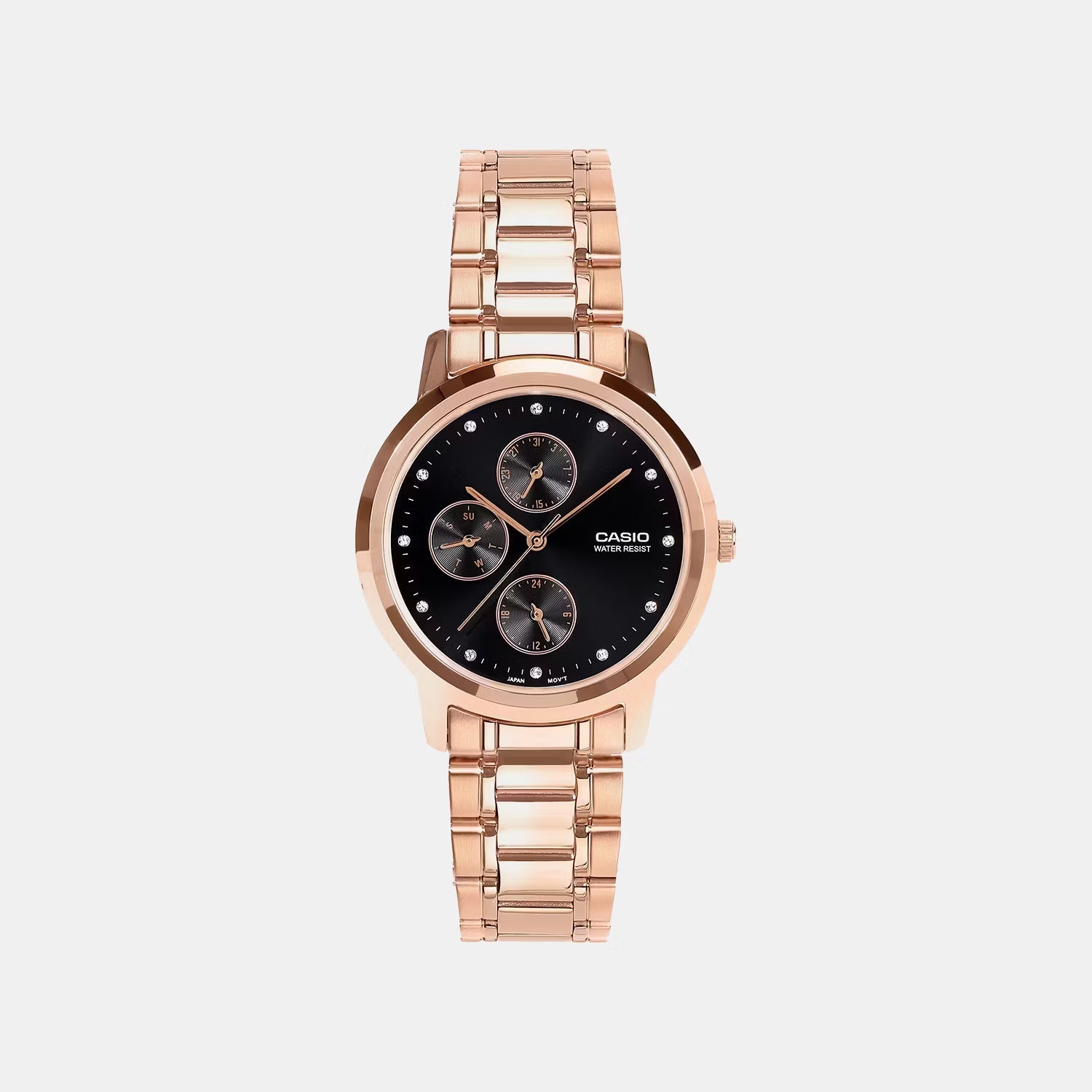 Enticer Women Quartz Black Dial Multi-Function Stainless Steel Watch A2496