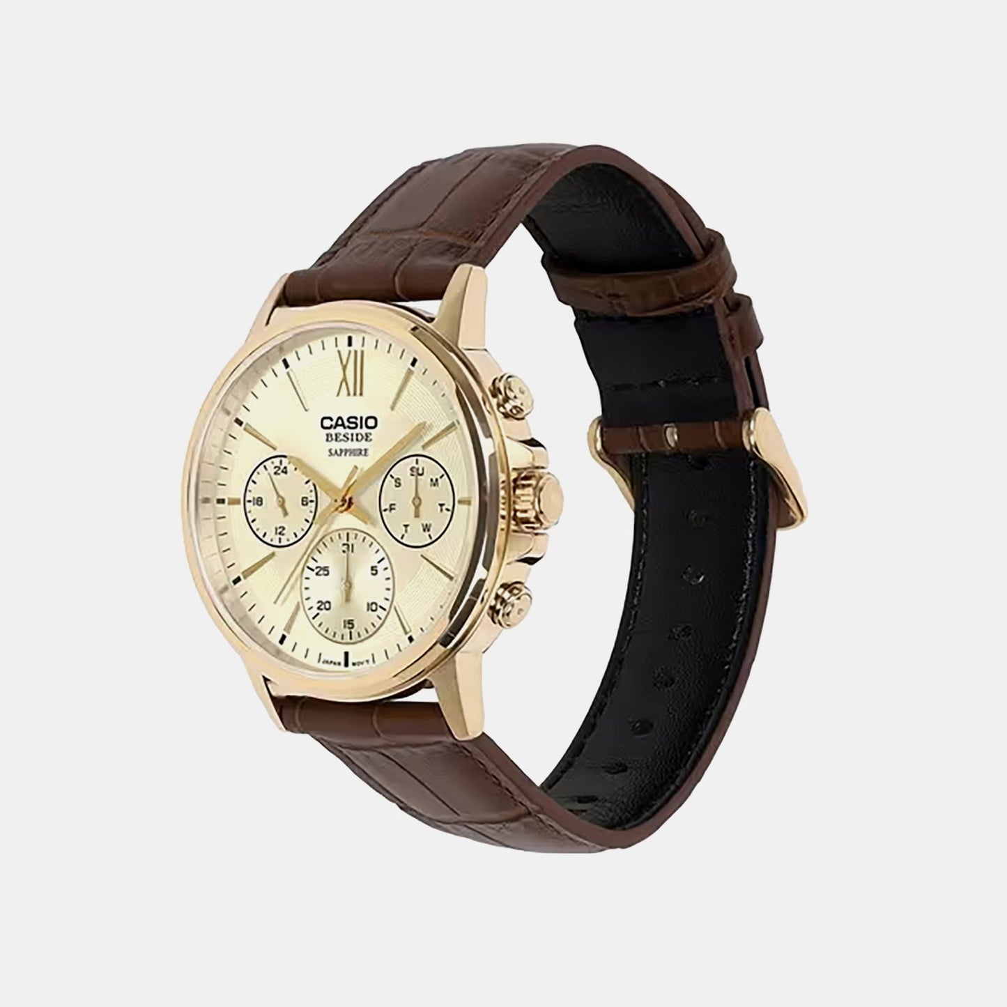 Men Quartz Gold Dial Analog Leather Watch A2543