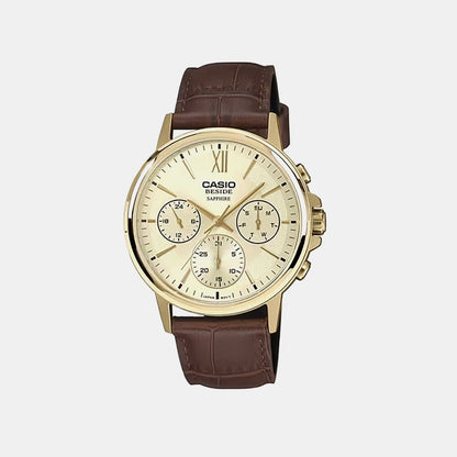 Men Quartz Gold Dial Analog Leather Watch A2543