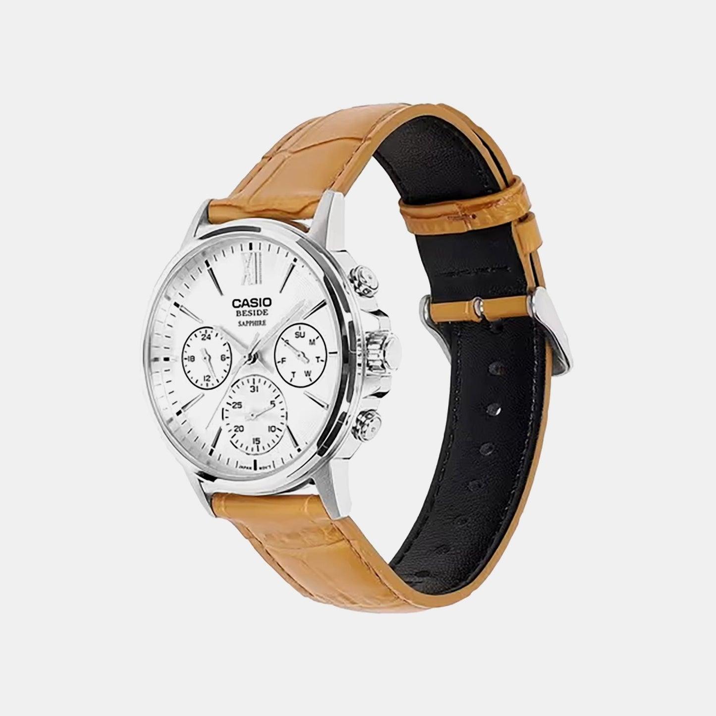 Men Quartz Cream Dial Analog Leather Watch A2545