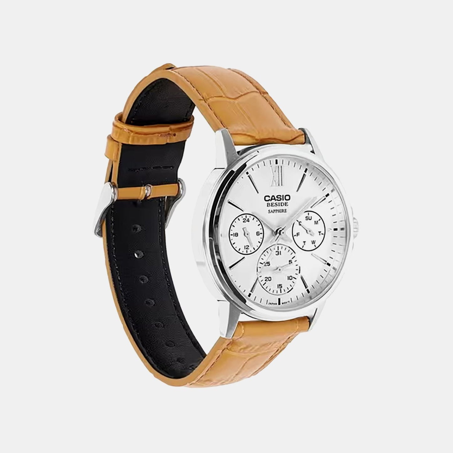 Men Quartz Cream Dial Analog Leather Watch A2545
