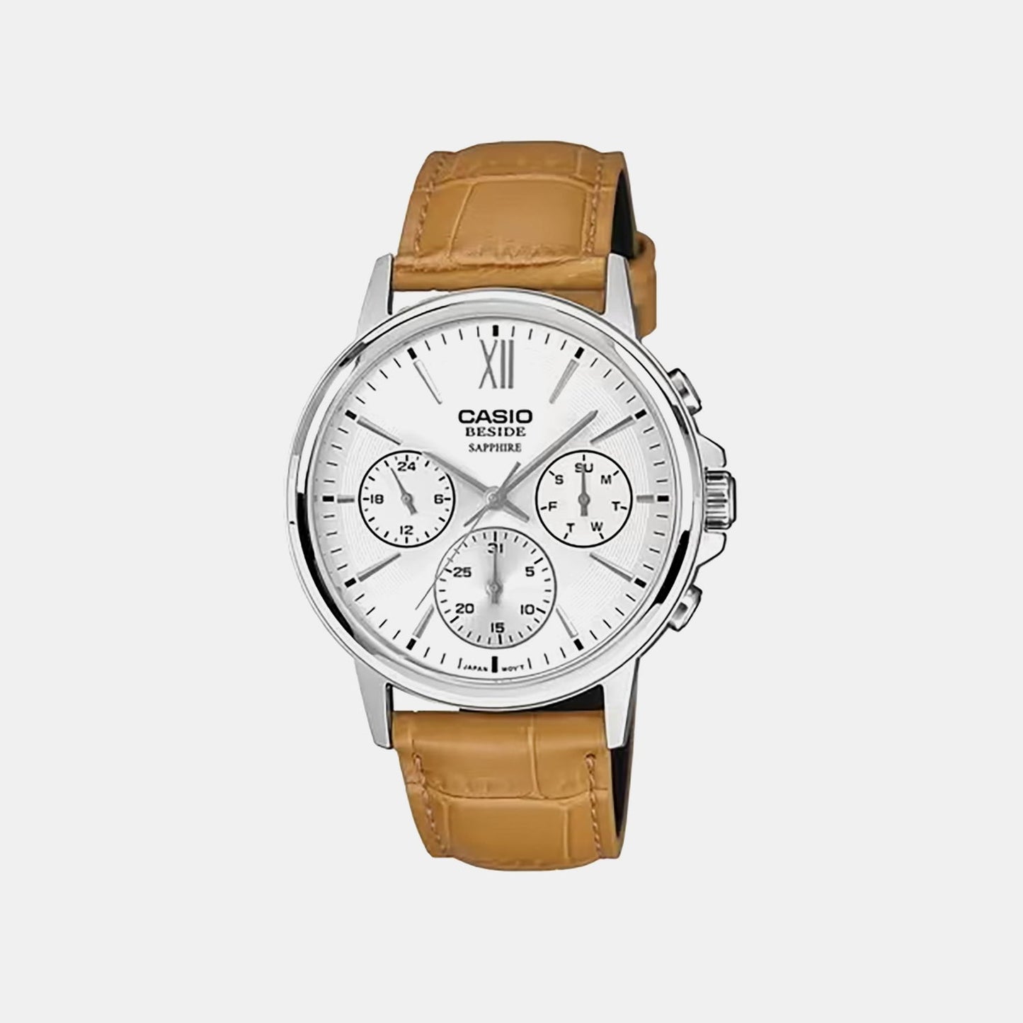 Men Quartz Cream Dial Analog Leather Watch A2545