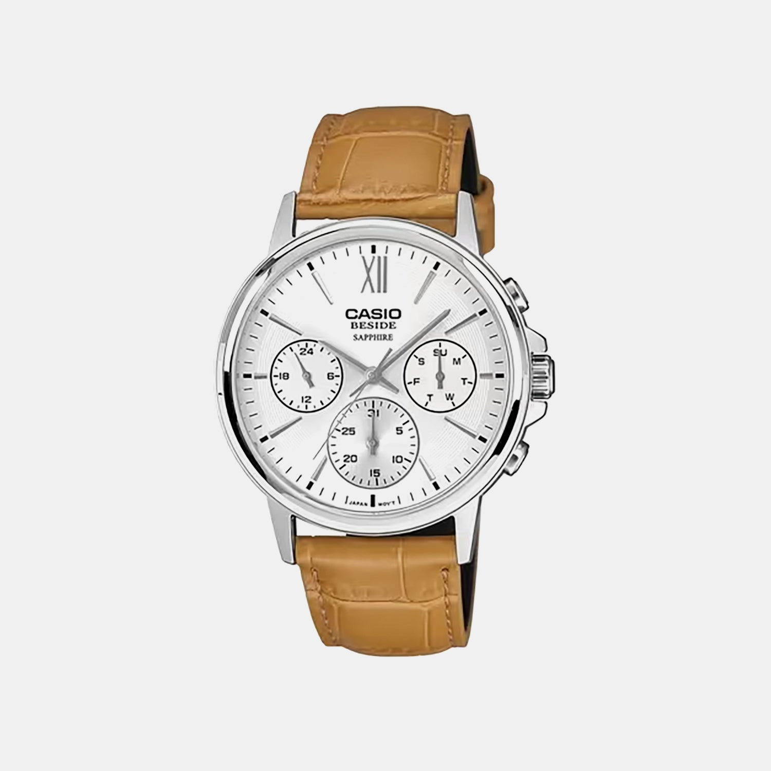 Men Quartz Cream Dial Analog Leather Watch A2545