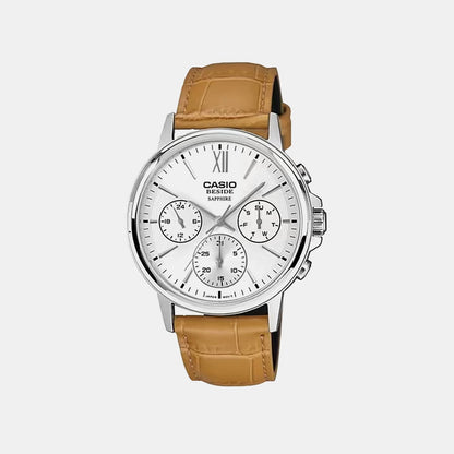 Men Quartz Cream Dial Analog Leather Watch A2545