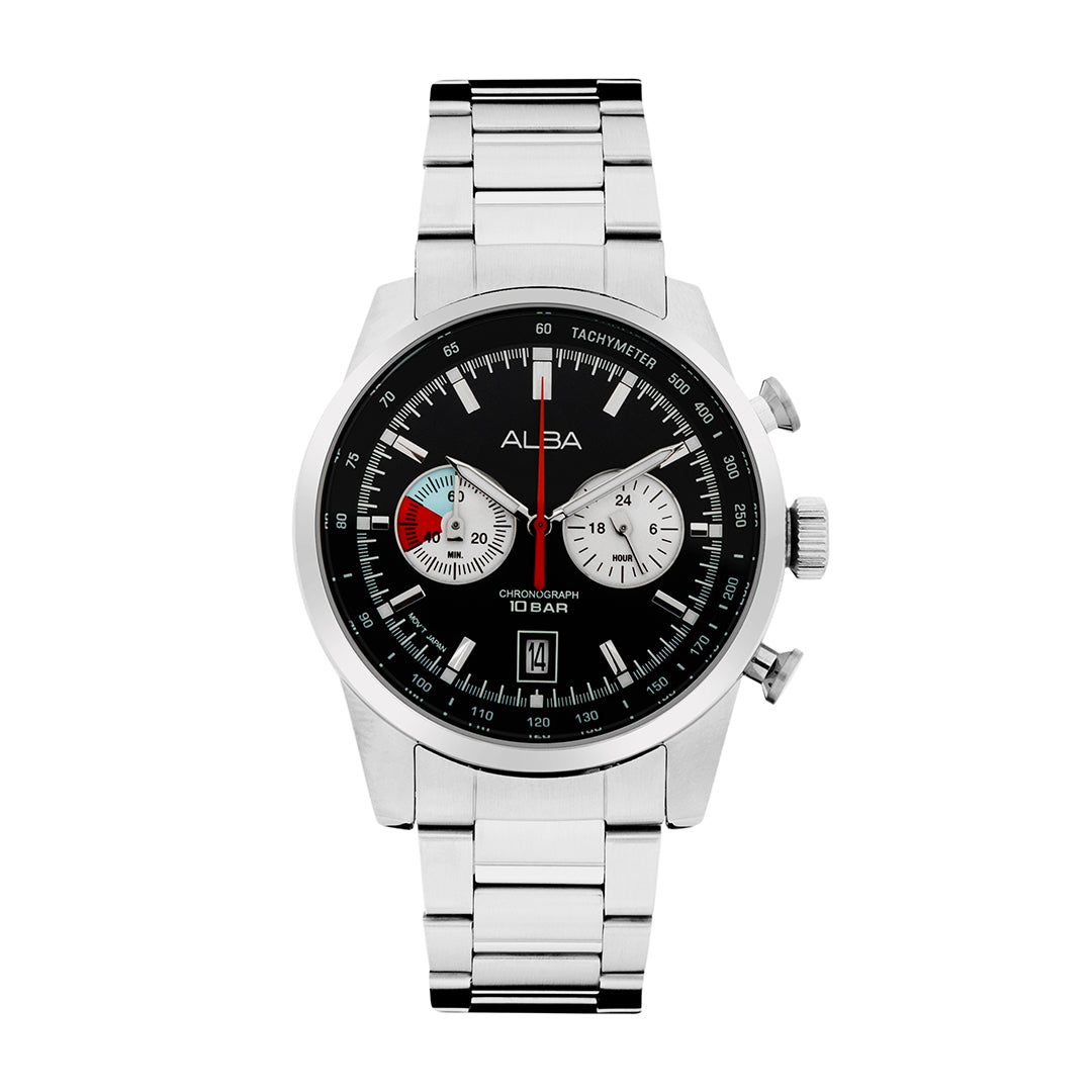 A4B001X1 Black + White Dial Chronograph Watch