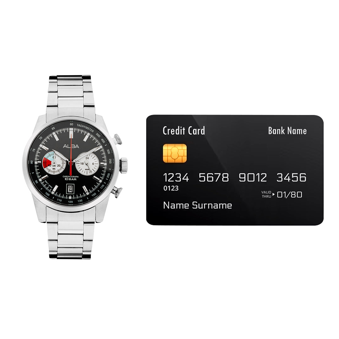 A4B001X1 Black + White Dial Chronograph Watch