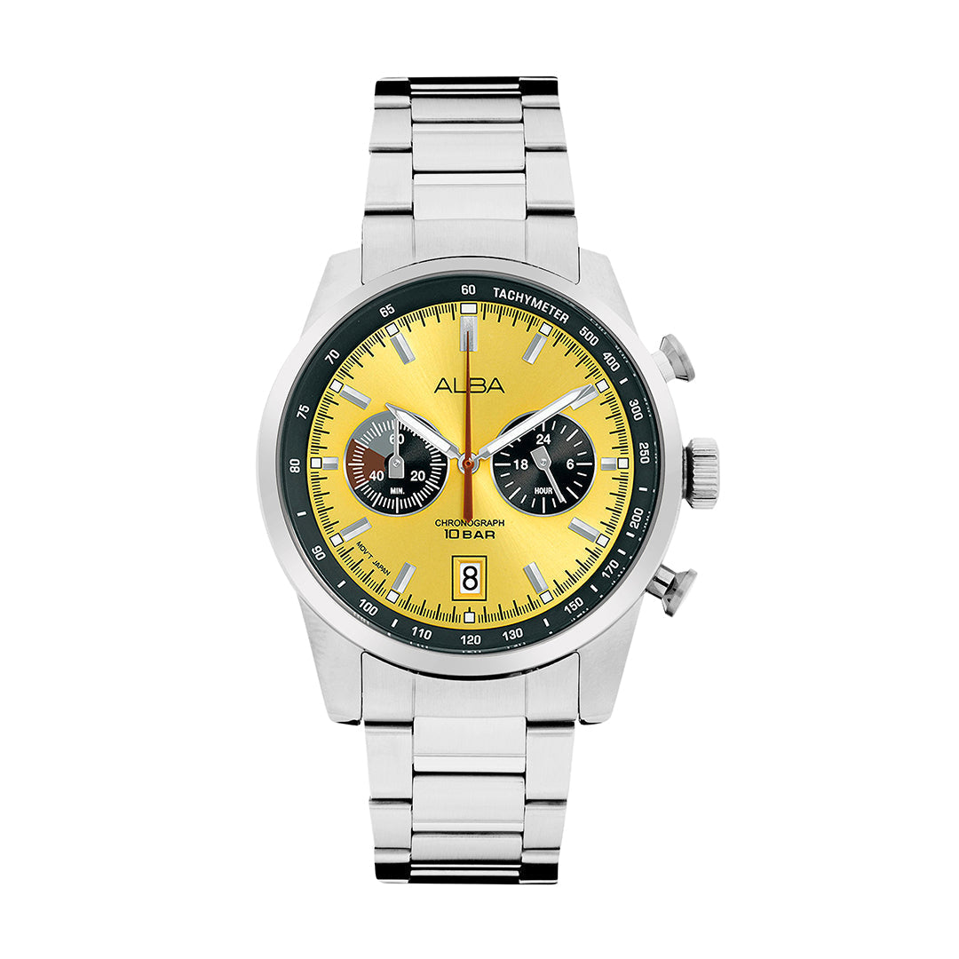 A4B003X1 Gold + Black Dial Chronograph Watch