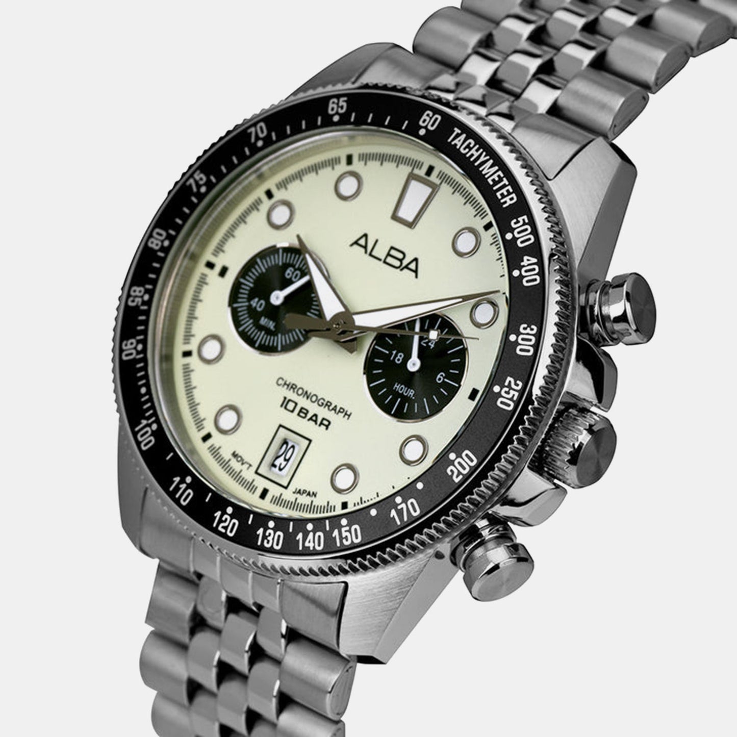 Active Men Quartz Green Dial Chronograph Stainless Steel Watch A4B033X1