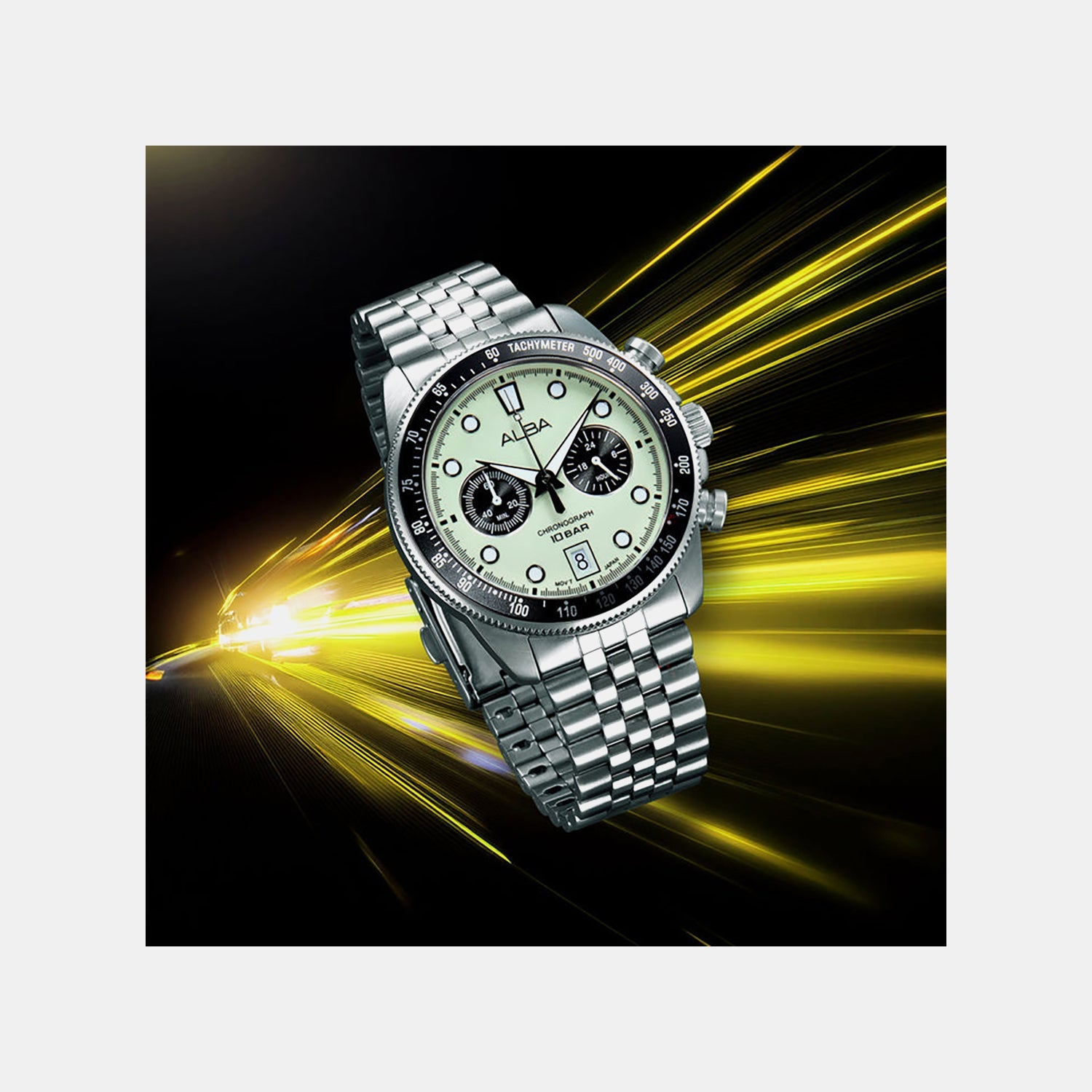 Active Men Quartz Green Dial Chronograph Stainless Steel Watch A4B033X1