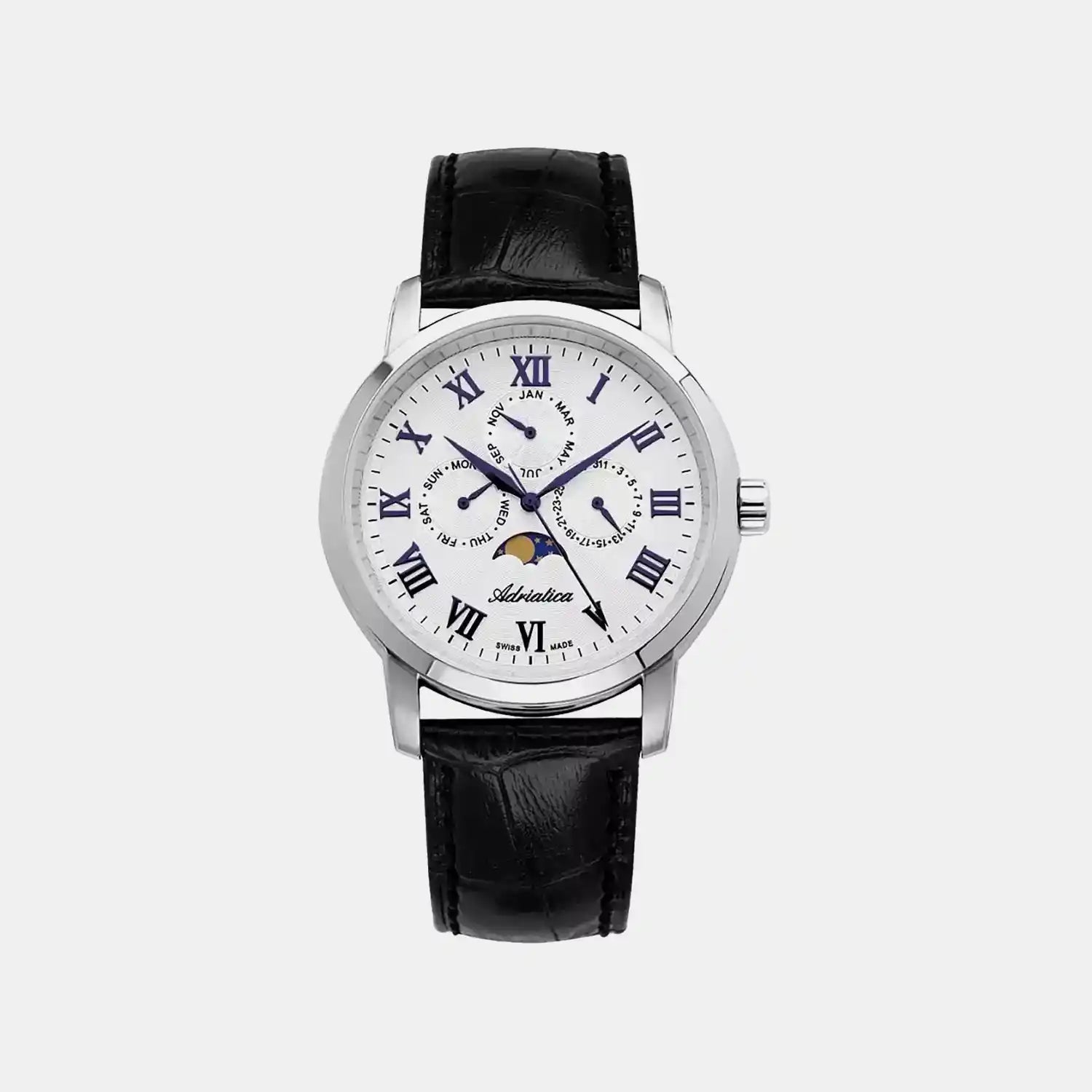 Moonphase for him Men Quartz Silver Dial Analog Leather Watch A8134.52B3QF